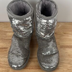 UGG Classic Short Cosmos Sequin Silver Gold Boots